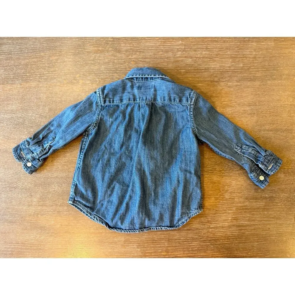 RALPH LAUREN Denim Jean Solid Button Down Shirt Infant Kids 12 months